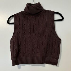 Cable Knit Turtleneck Sweater Vest - Brown
